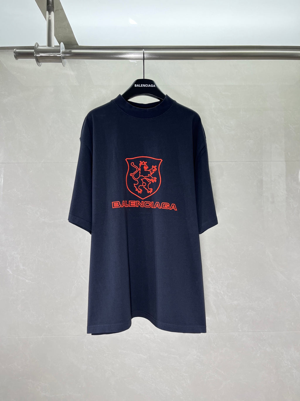 Navy Balenciaga graphic T-shirt with crew neck and short sleeves