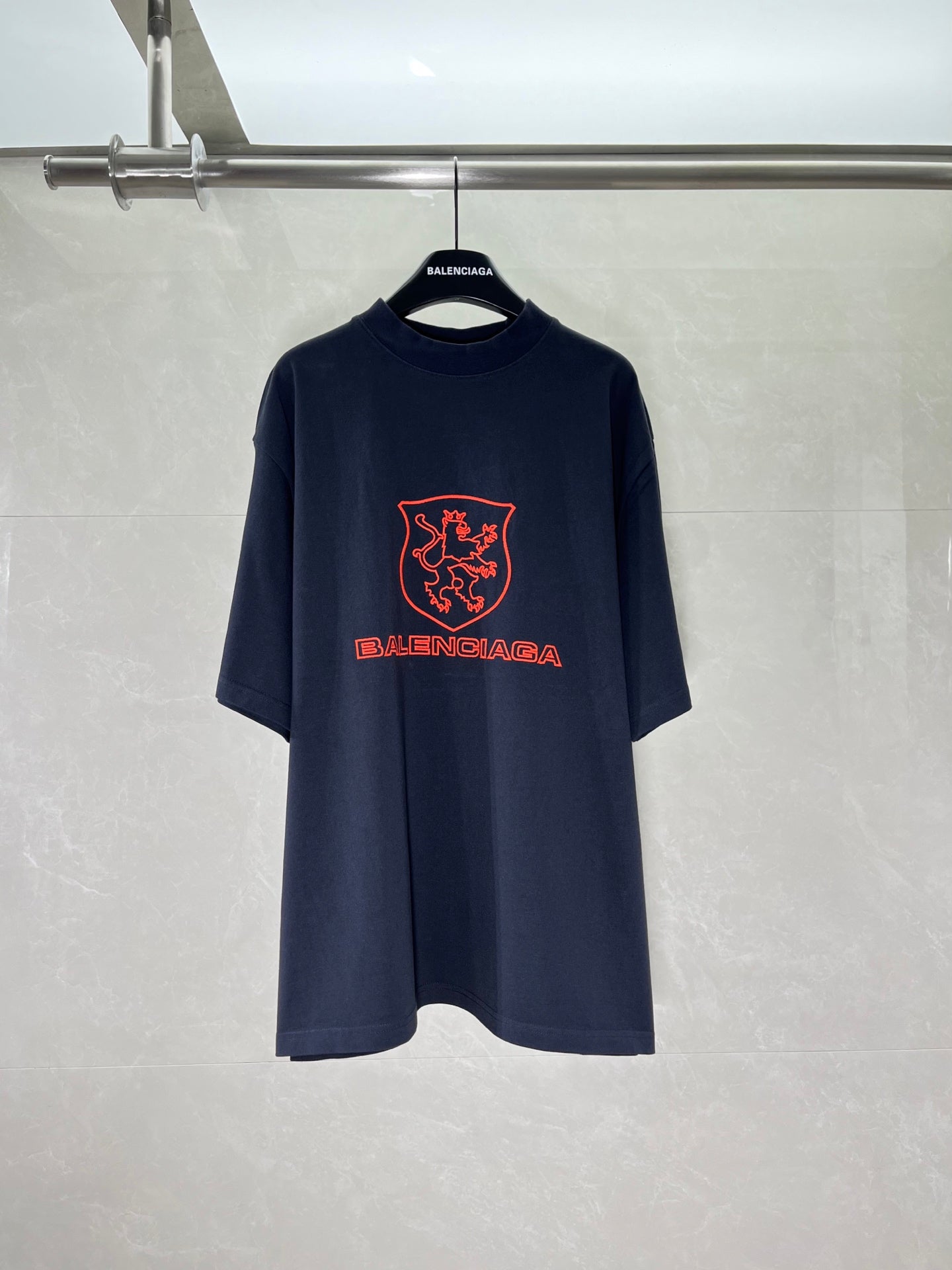 Navy Balenciaga graphic T-shirt with crew neck and short sleeves
