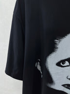 Black short-sleeve T-shirt with partial white face graphic