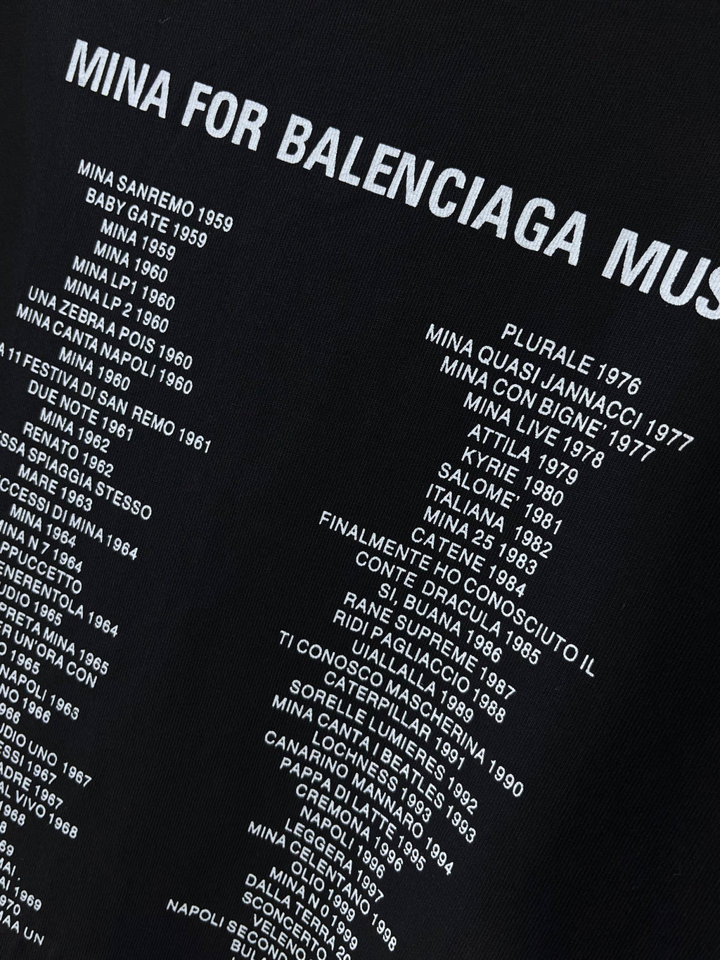Black short-sleeve T-shirt back with Mina for Balenciaga music text
