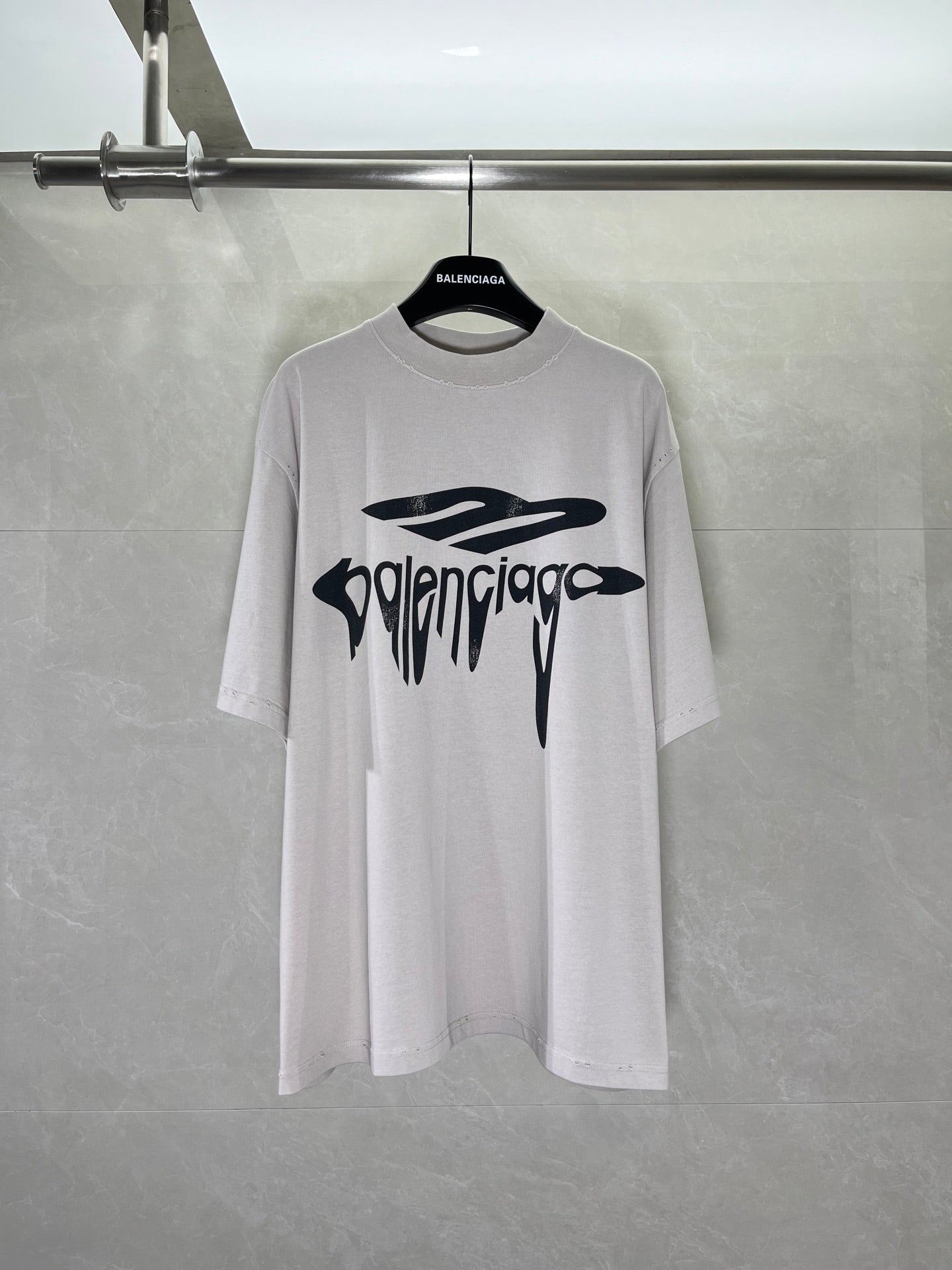 Balenciaga graphic T-shirt with black logo drip print, crew neck, short sleeves