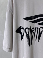 Balenciaga logo T-shirt sleeve and front print, light gray fabric, black logo