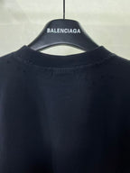 Navy Balenciaga T-shirt crew neck with subtle distressed marks near collar.