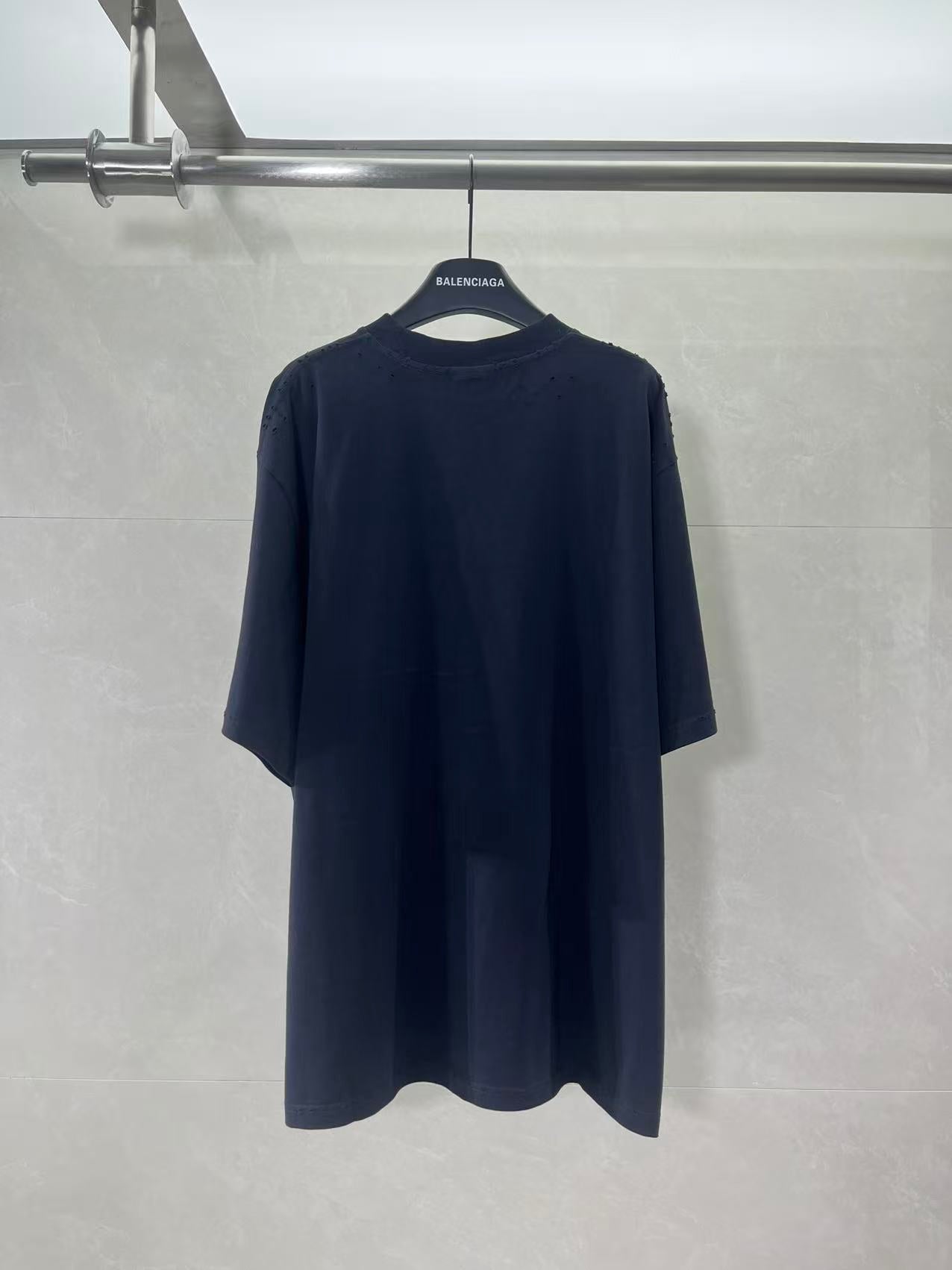 Navy Balenciaga T-shirt back view with crew neck; no visible front graphic.