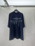 Navy Balenciaga T-shirt with large front logo graphic and crew neck.