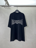 Navy short-sleeve T-shirt with Balenciaga graphic logo at chest