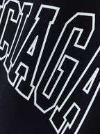 Navy T-shirt with Balenciaga graphic wordmark close-up