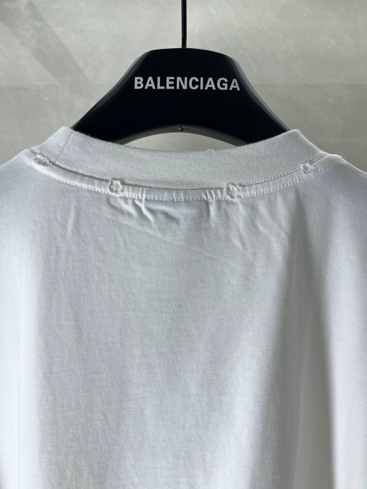 White Balenciaga T-shirt back with ribbed crew neckline seam detail
