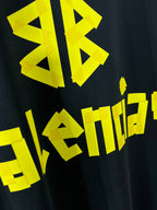 Balenciaga crewneck T-shirt, dark navy, neon yellow abstract logo and lettering