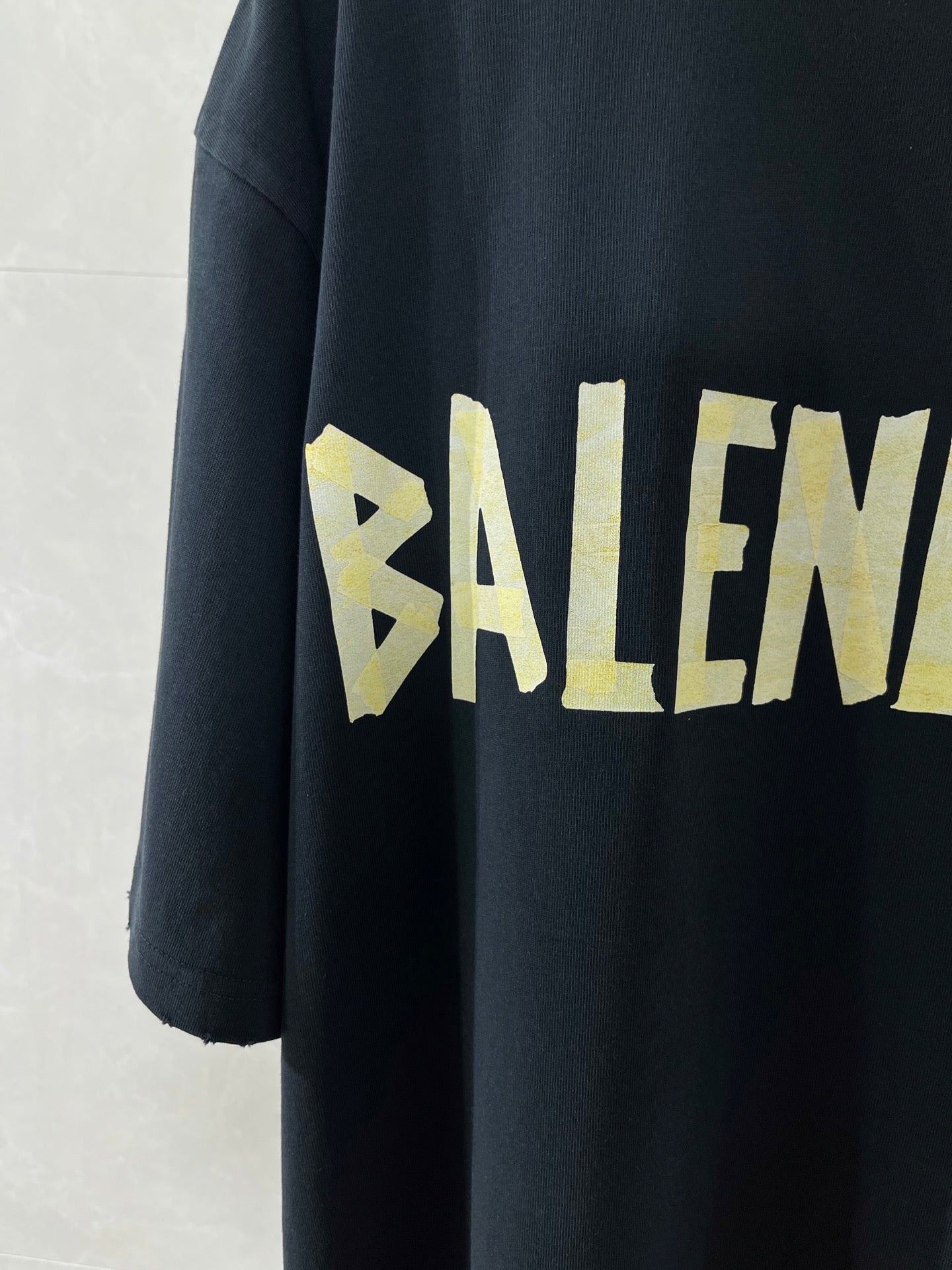 Balenciaga crewneck T-shirt, dark navy, large yellow BALENCIAGA word print