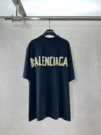 Balenciaga crewneck T-shirt, dark navy, yellow BALENCIAGA logo print