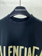 Balenciaga crewneck T-shirt, dark navy, ribbed neckline with yellow logo print