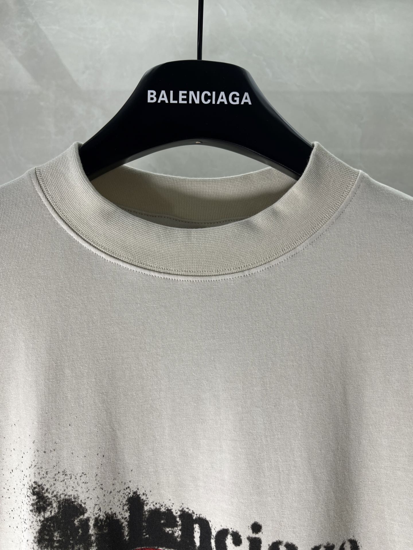Balenciaga crew-neck T-shirt in light cream with partial front logo lettering