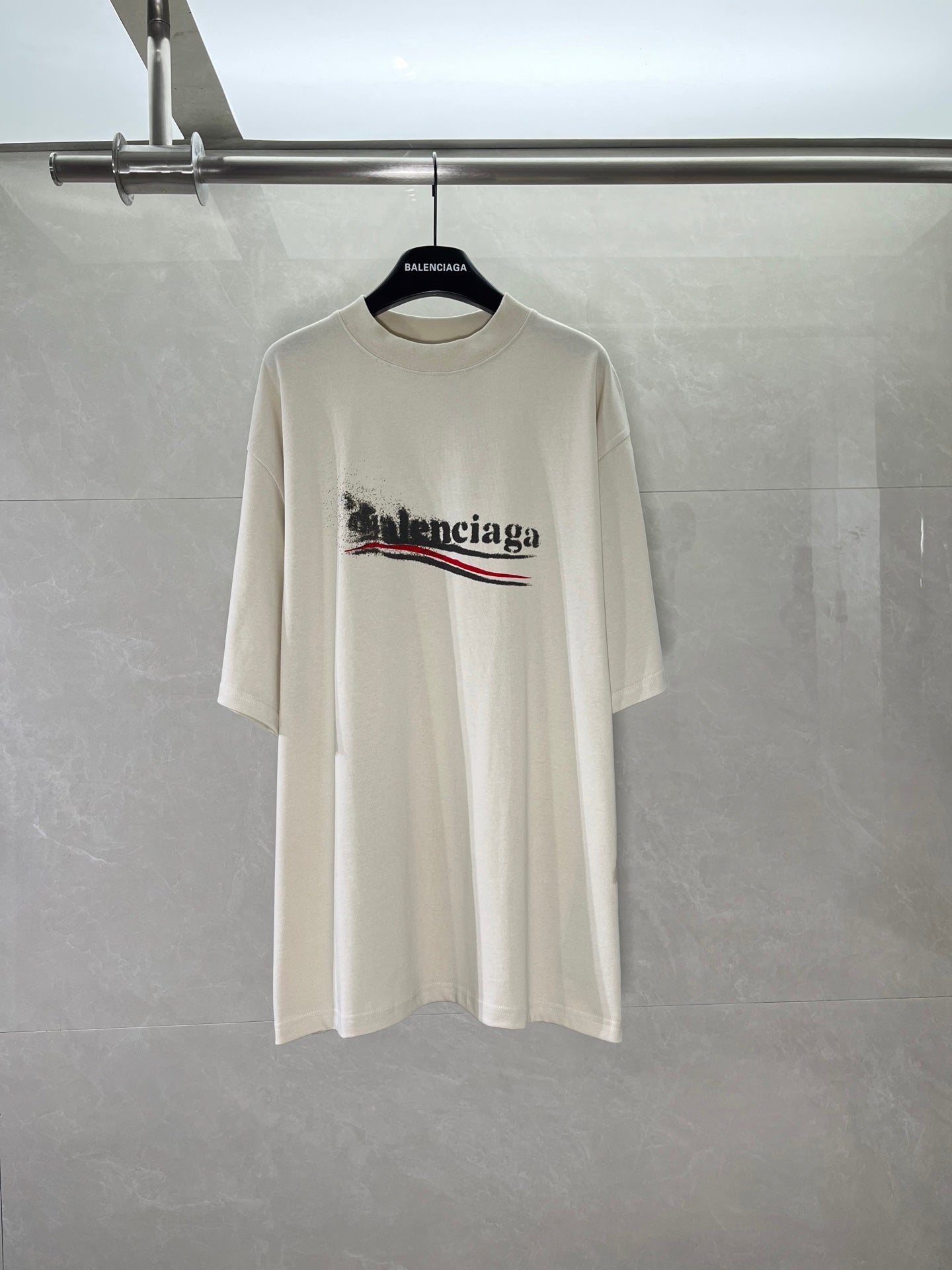 Balenciaga short-sleeve T-shirt in light cream with front logo graphic
