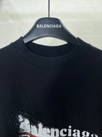 Close-up of black crew-neck T-shirt neckline