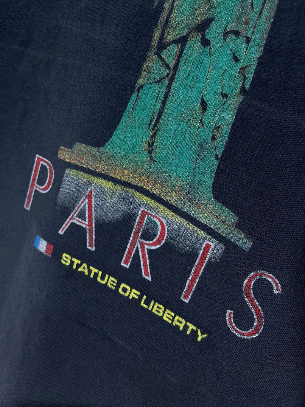 Navy Balenciaga crewneck T-shirt with PARIS letters under Statue of Liberty print