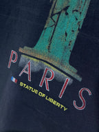 Navy Balenciaga crewneck T-shirt with PARIS letters under Statue of Liberty print