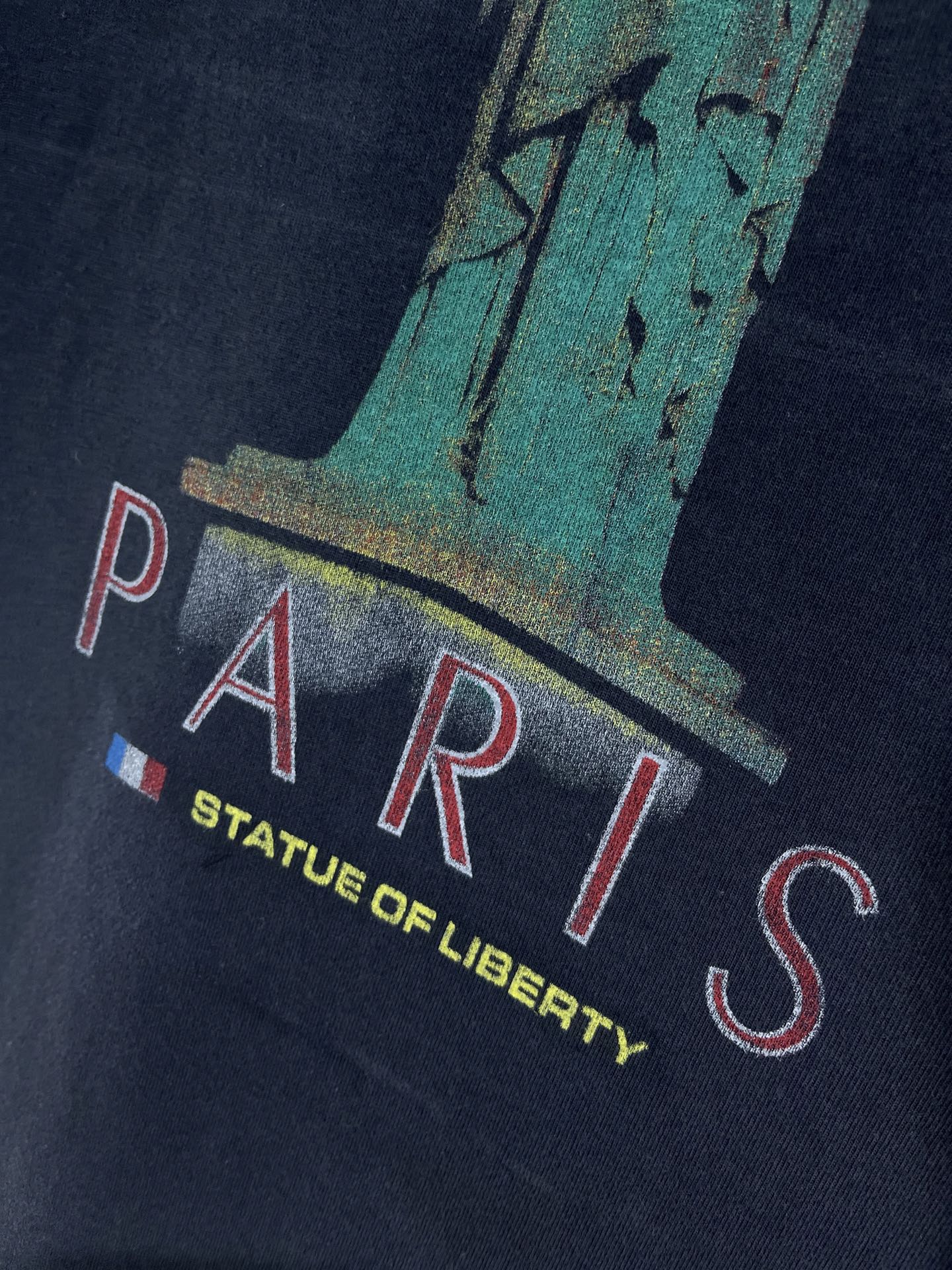 Navy Balenciaga crewneck T-shirt with PARIS letters under Statue of Liberty print