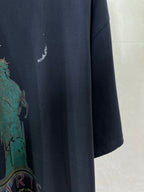 Navy Balenciaga crewneck T-shirt with turquoise Statue of Liberty and colorful letters