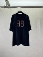 Black Balenciaga T-shirt with large BB logo on chest