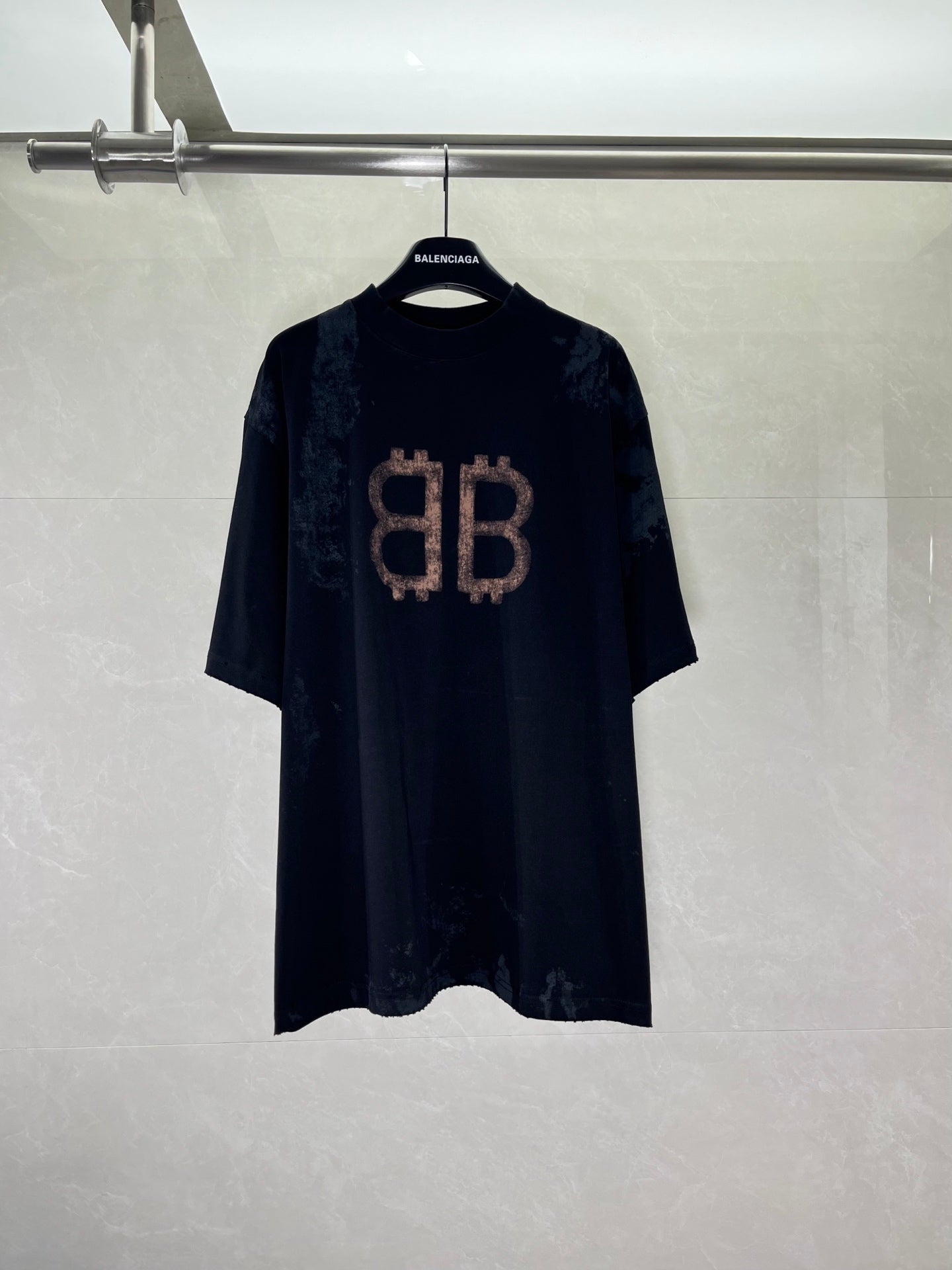 Black Balenciaga T-shirt with large BB logo on chest
