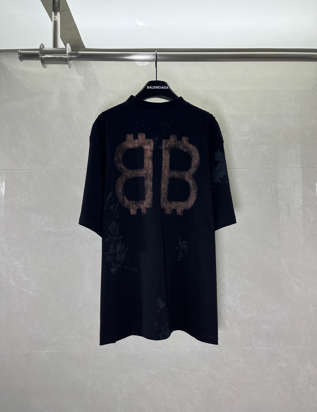 Black Balenciaga T-shirt with large BB logo on back