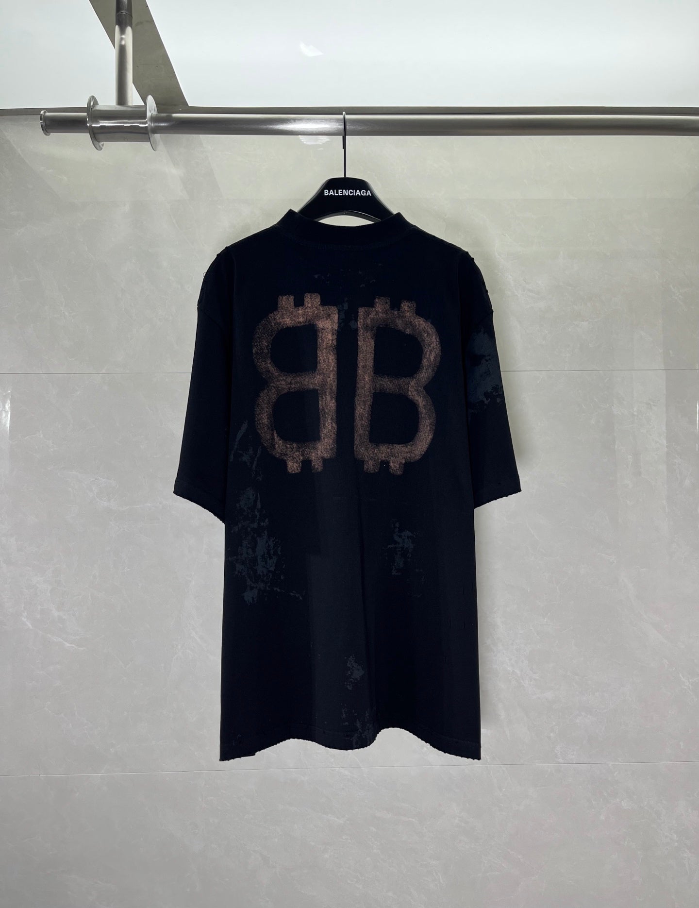Black Balenciaga T-shirt with large BB logo on back
