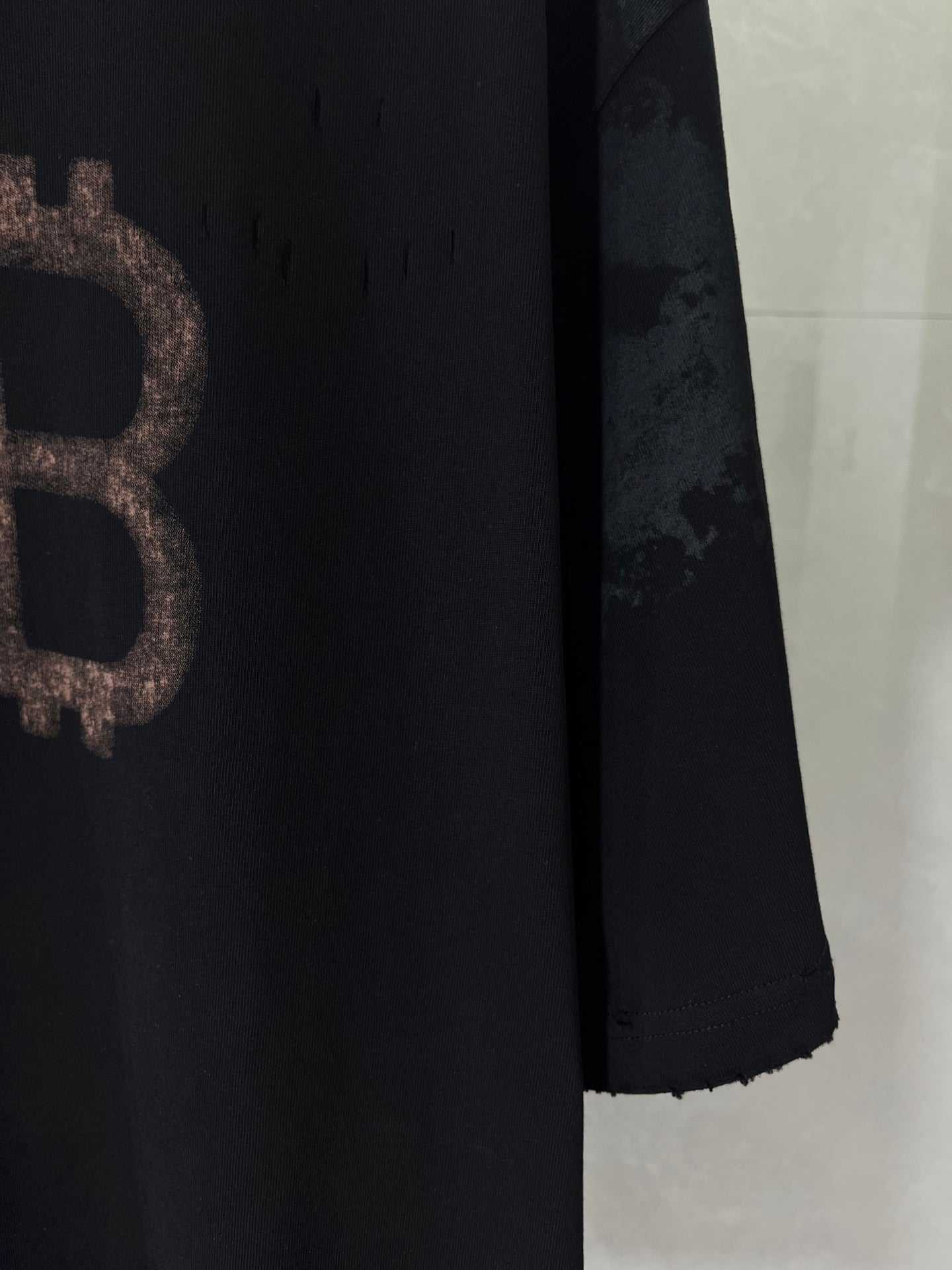 Black Balenciaga T-shirt sleeve and side hem with BB logo print