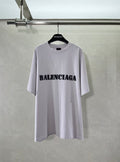 Light lavender Balenciaga T-shirt with black chest logo print, crew neck