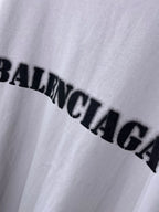 Light lavender Balenciaga T-shirt with curved banded black logo print