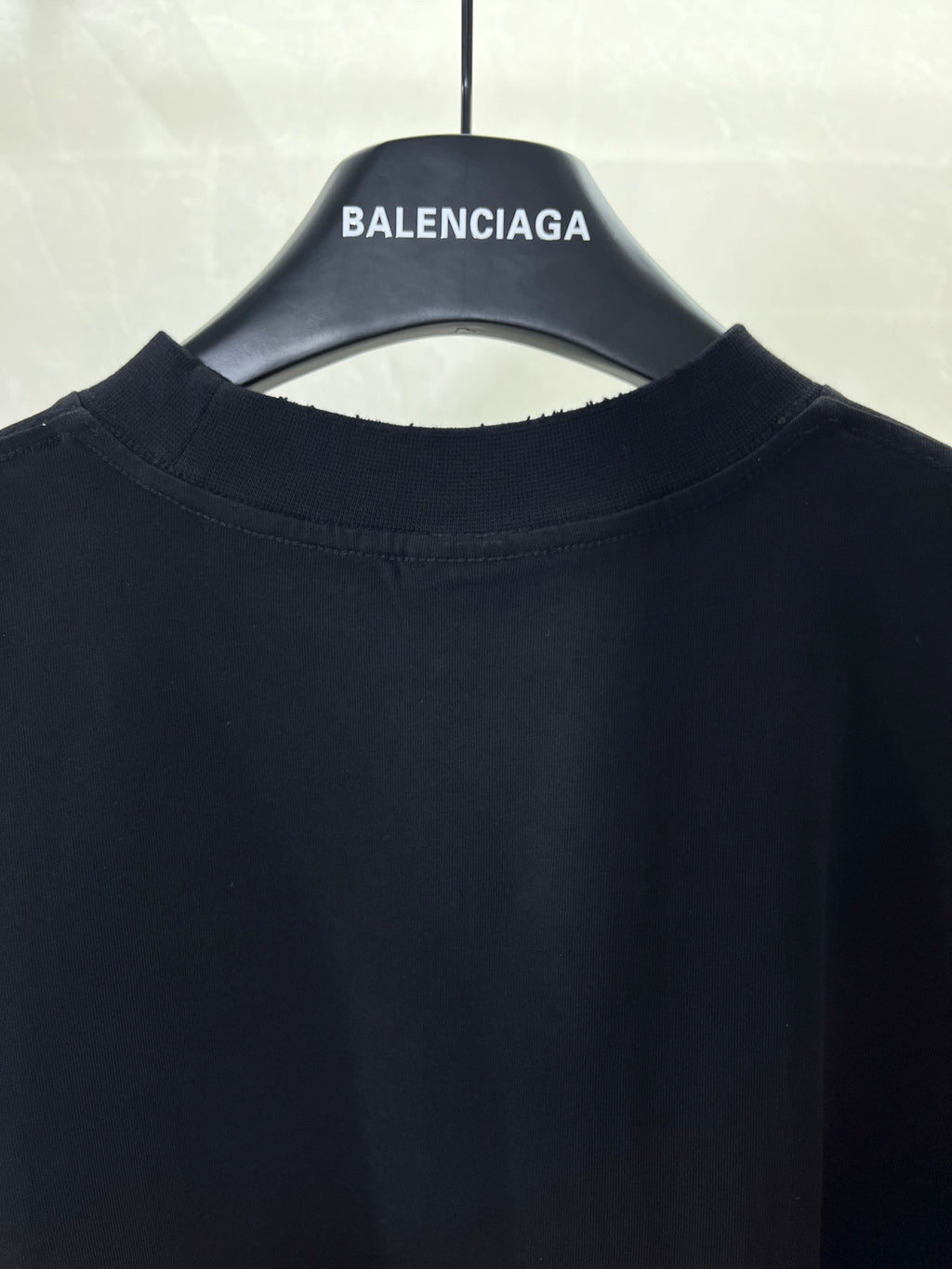 Balenciaga dark navy T-shirt crew neck close-up