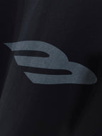 Balenciaga dark navy T-shirt close-up of large logo graphic