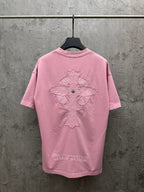 Pink short-sleeve T-shirt with large back graphic embroidery
