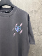 Dark gray short-sleeve T-shirt with small colorful cross graphic on front