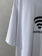 White Balenciaga T-shirt sleeve with partial Wi-Fi heart graphic