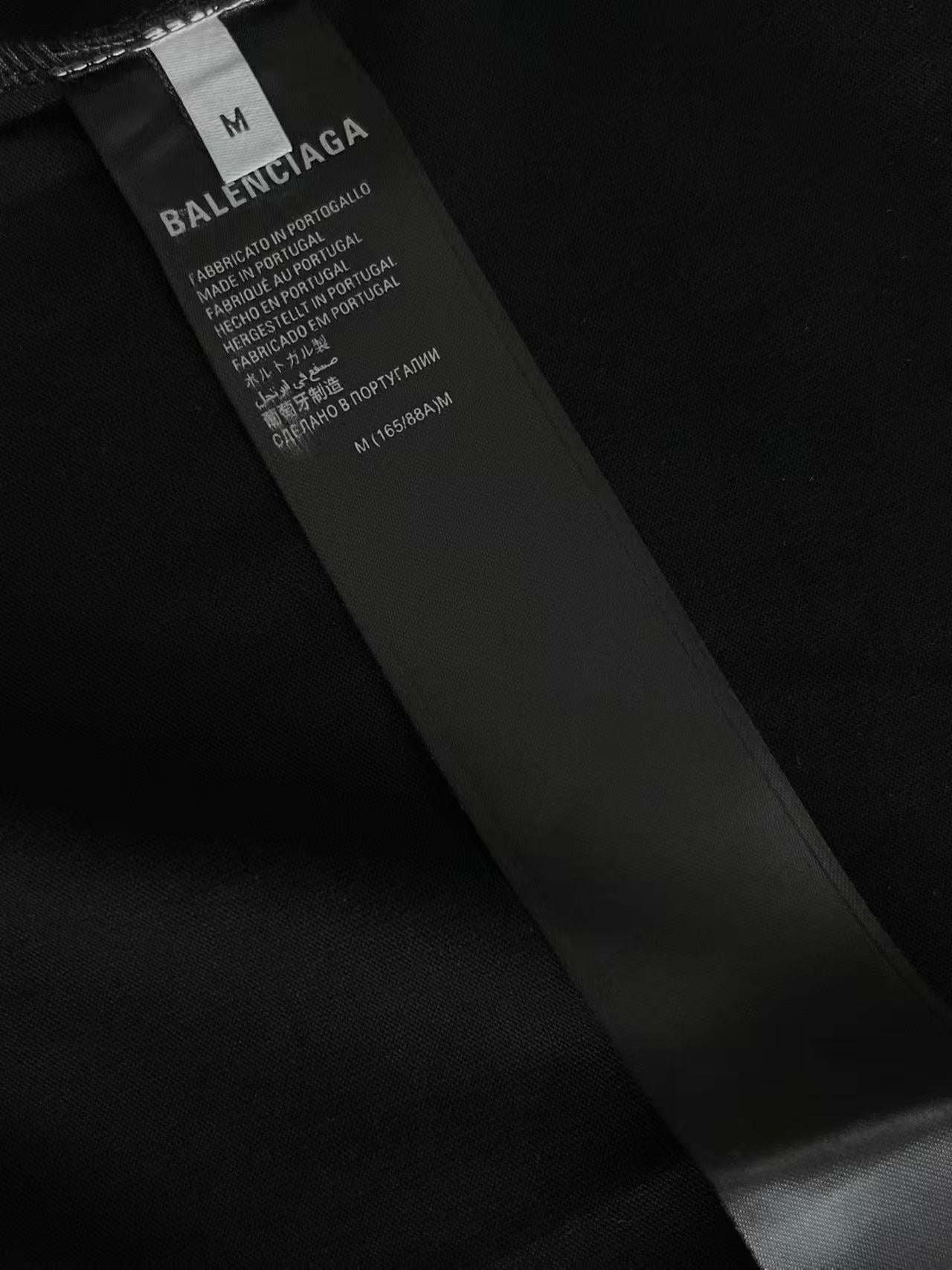 Balenciaga black T-shirt neck label and care tag, size M