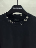Balenciaga black crewneck top with logo-strap collar embellishments