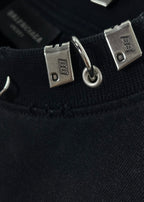 Balenciaga black crewneck top with square metal hardware and rings