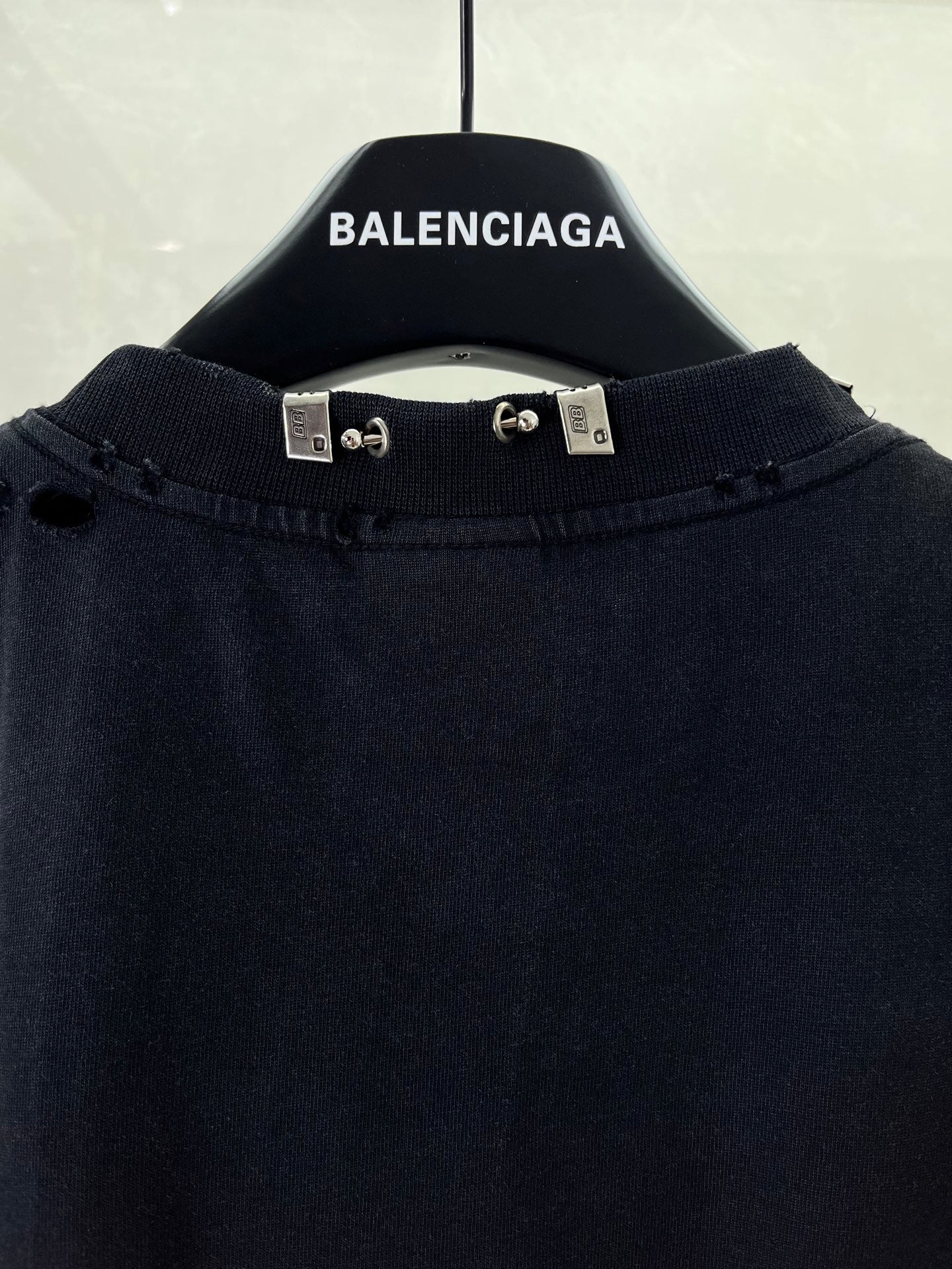 Balenciaga black crewneck top with adjustable strap collar hardware