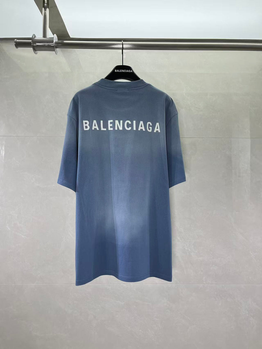 Balenciaga short-sleeve T-shirt in light blue with large back logo