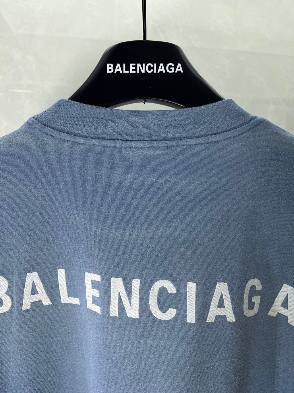 Balenciaga light blue short-sleeve T-shirt with crew neck and back logo