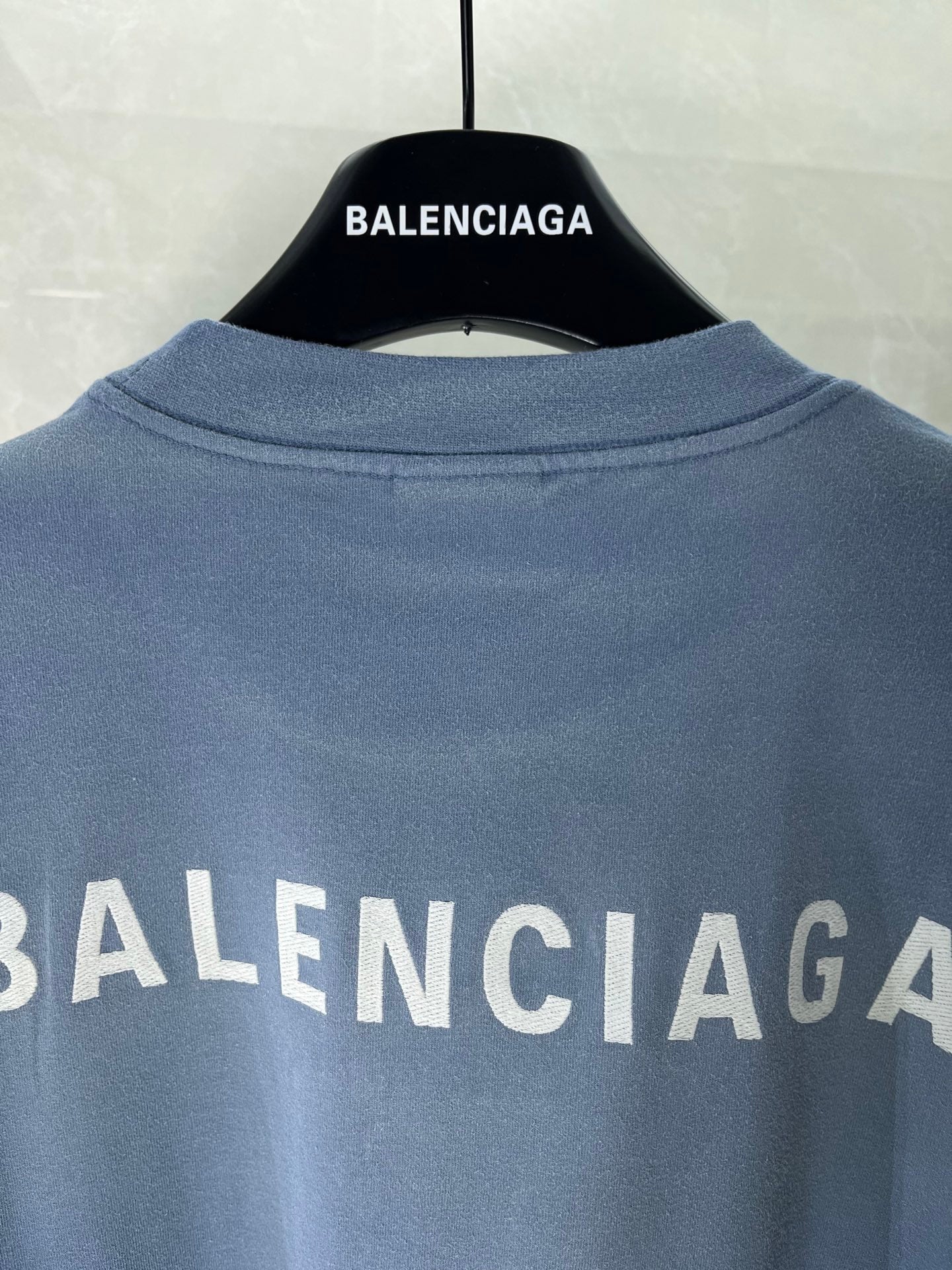 Balenciaga light blue short-sleeve T-shirt with crew neck and back logo