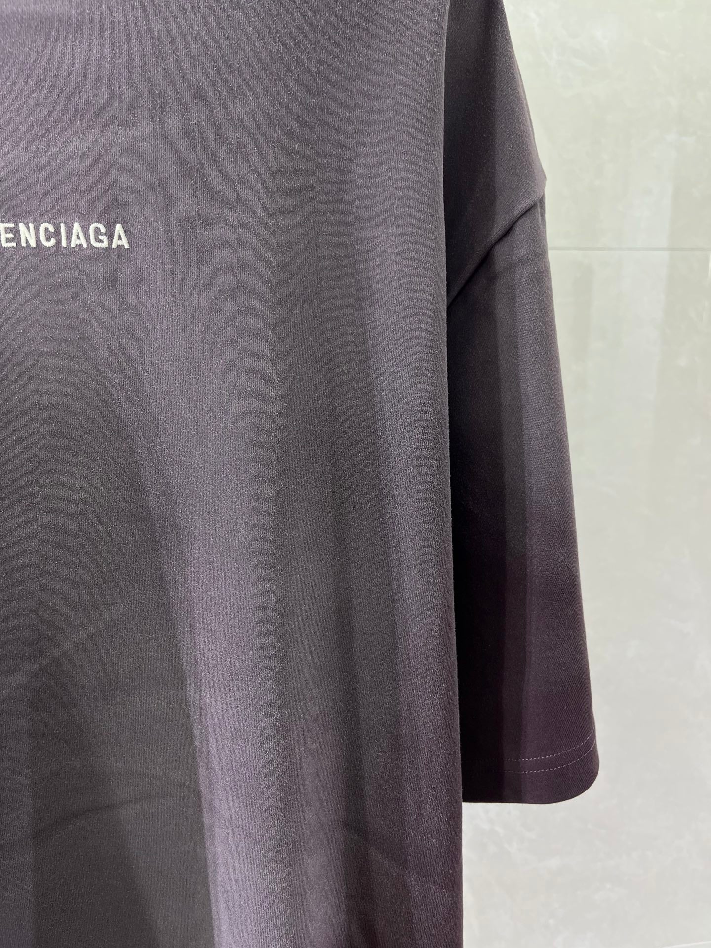 Balenciaga short-sleeve T-shirt, dark purple, draped sleeve and hem