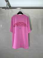 Pink Balenciaga graphic T-shirt with crew neck and short sleeves, back view