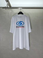 Balenciaga white graphic T-shirt with blue back logo print