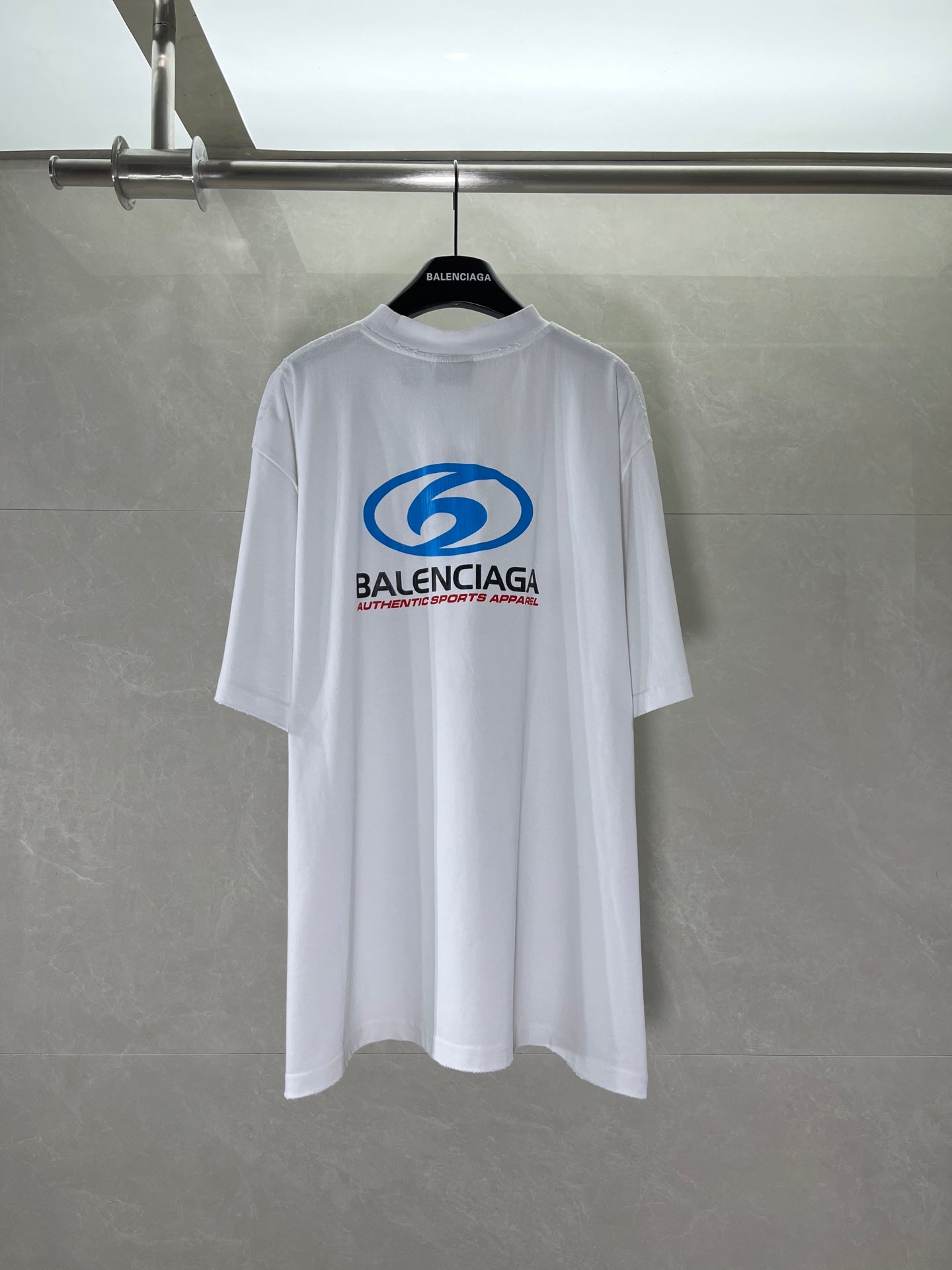 Balenciaga white graphic T-shirt with blue back logo print