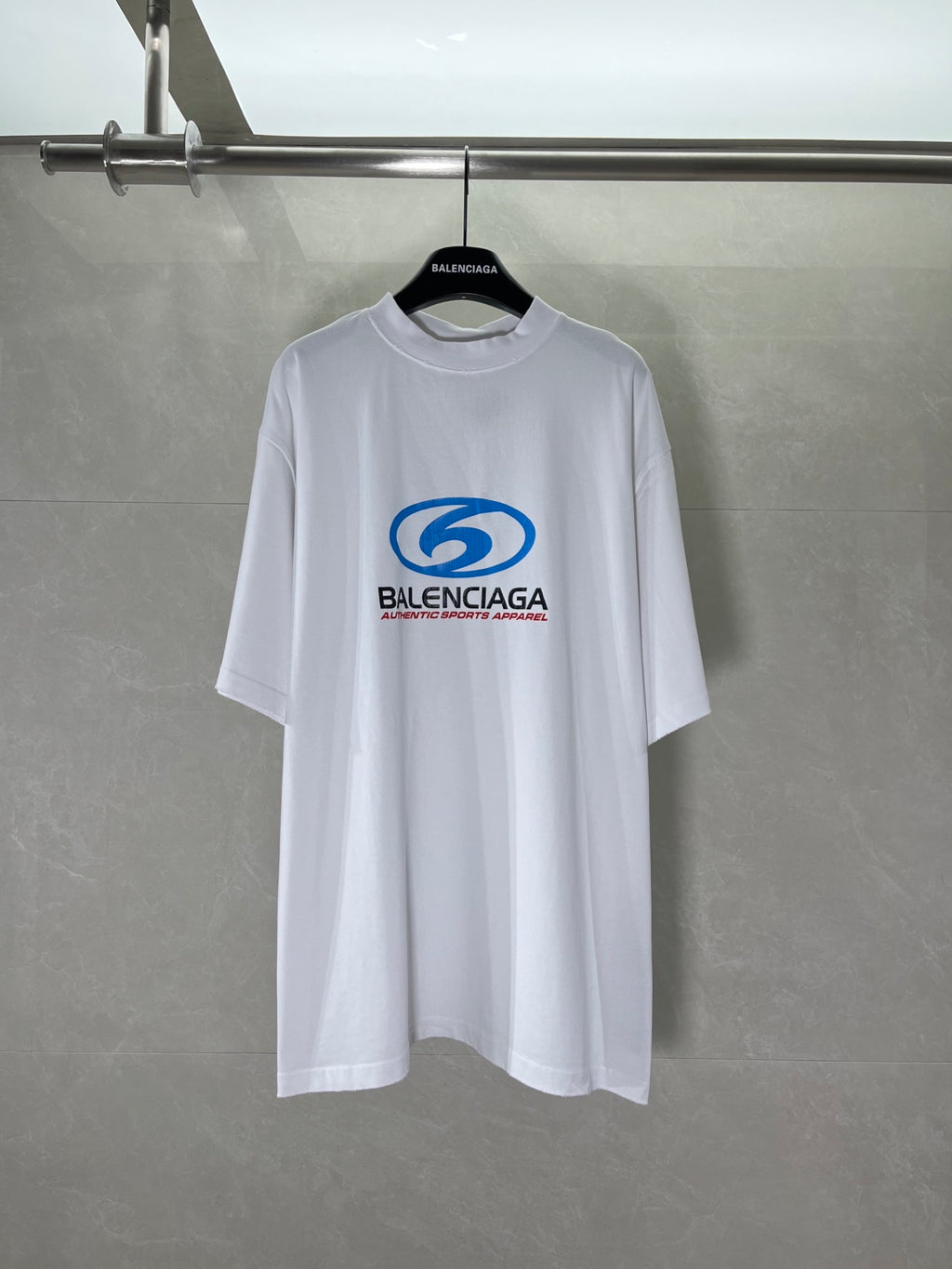 Balenciaga white graphic T-shirt with blue logo print