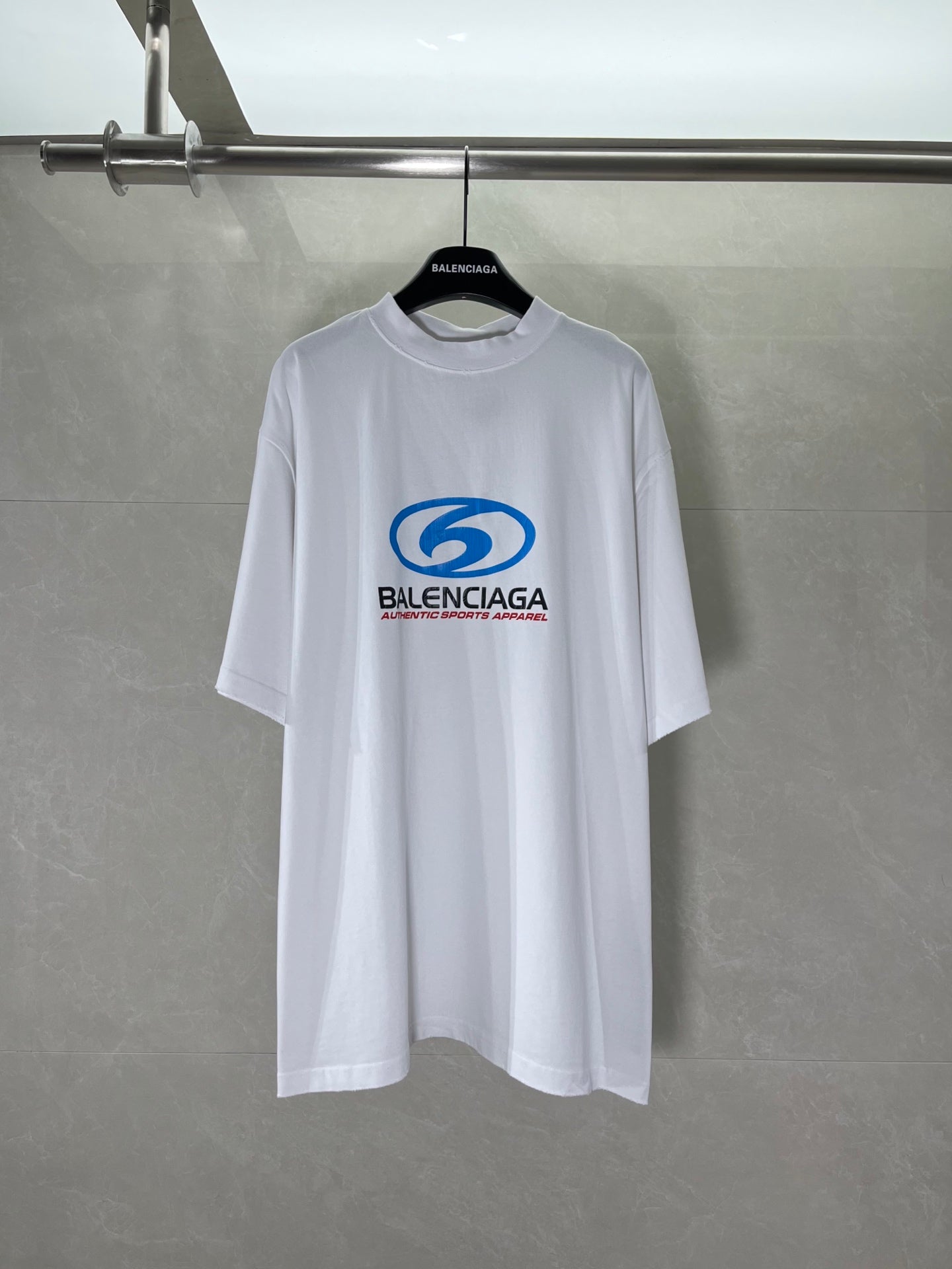 Balenciaga white graphic T-shirt with blue logo print