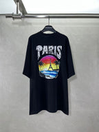 Black Balenciaga T-shirt with PARIS graphic, short sleeves and crew neck