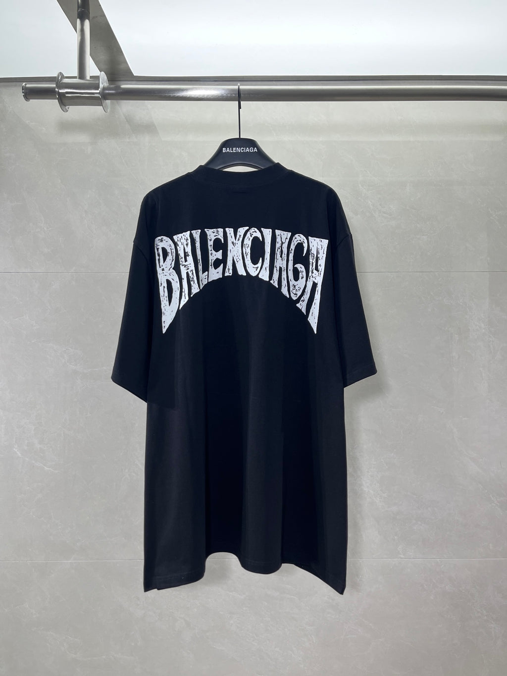 Black Balenciaga T-shirt back with BALENCIAGA text print and short sleeves